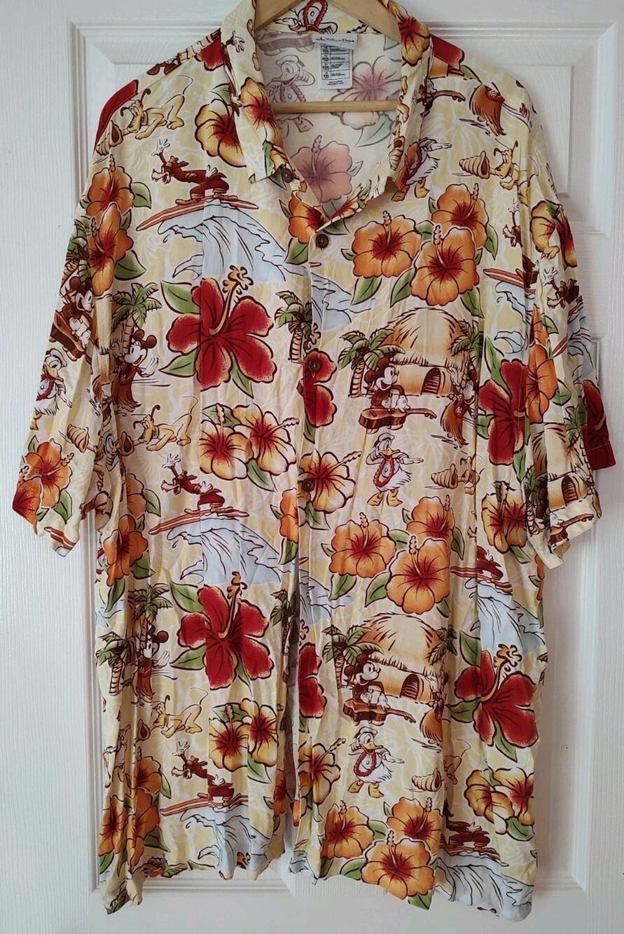 Men's Disney Parks Shirt Hawaiian Rayon Button Up Short Sleeve Floral - XXL